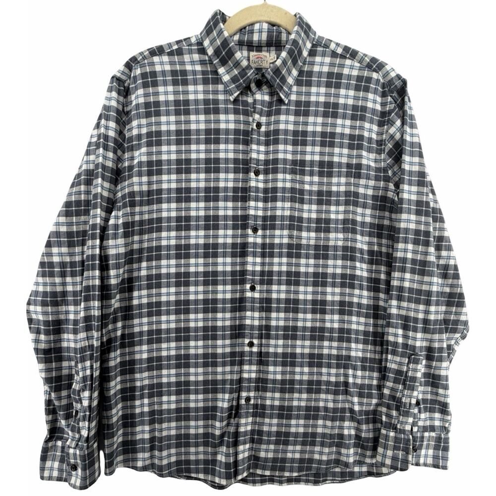 Faherty Flannel Long Sleeve Button Up Shirt Blue White Plaid XXL Business Casual